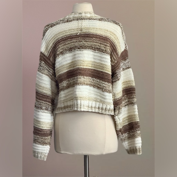 Wild Fable Striped Open Front Cardigan Sweater M – Cream & Brown - Picture 2 of 6